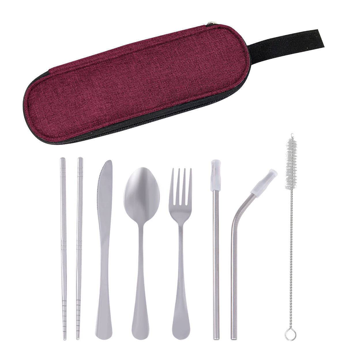 Stainless Steel Cutlery Set In Pouch - Red