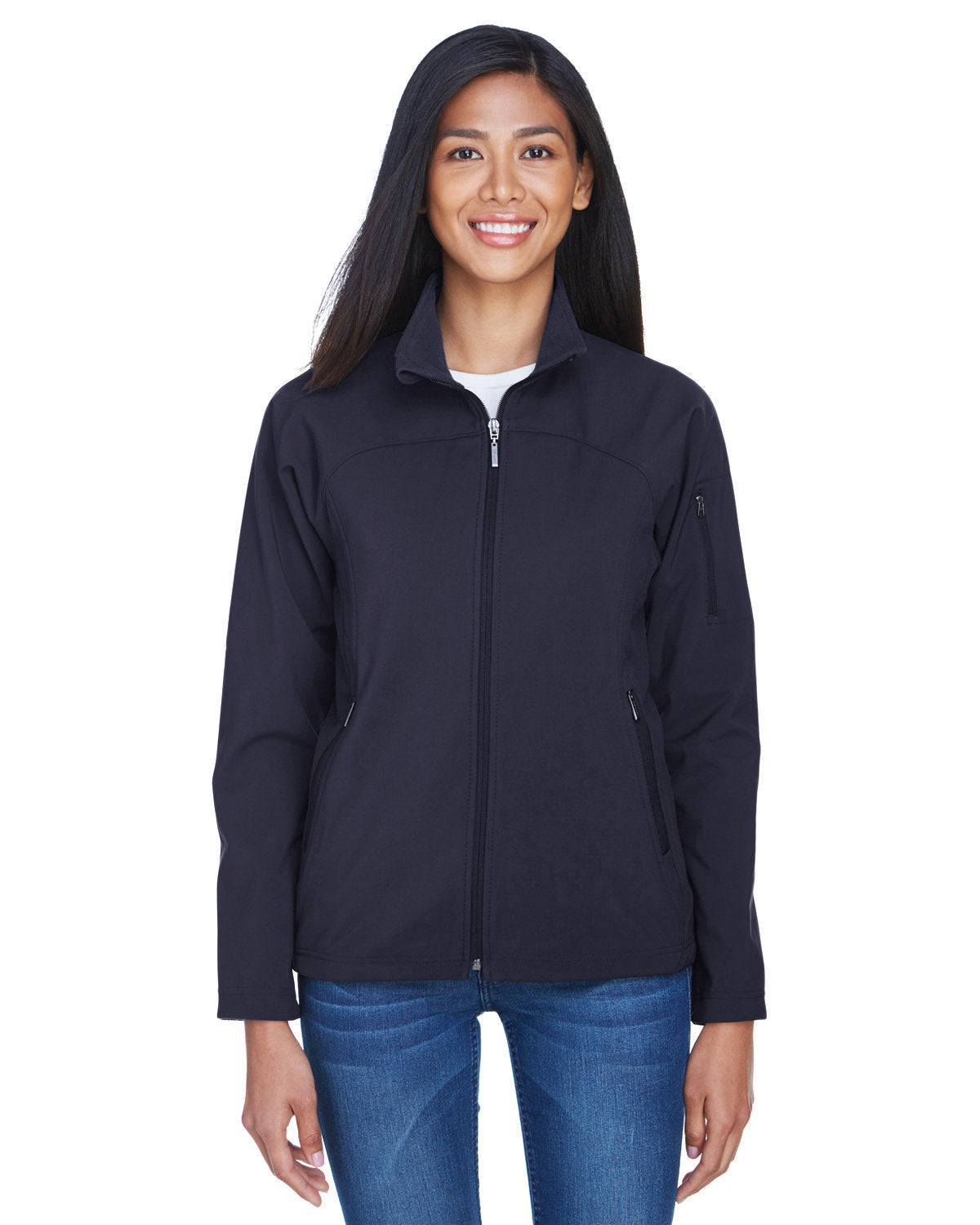 North End Ladies' Three-Layer Fleece Bonded Performance Soft Shell Jacket - Midnight Navy