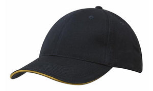 6 Panel Brush Heavy Cotton Sandwich Peak Cap - Custom Embroidered - HP4210 -