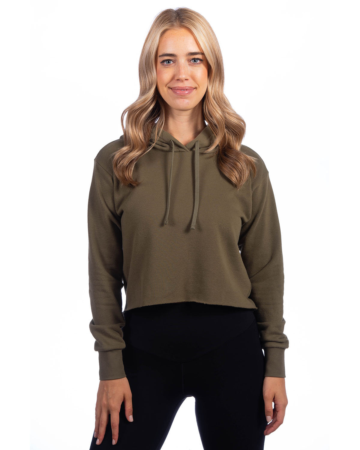 Next Level Apparel Ladies' Cropped Pullover Hooded Sweatshirt - Military Green