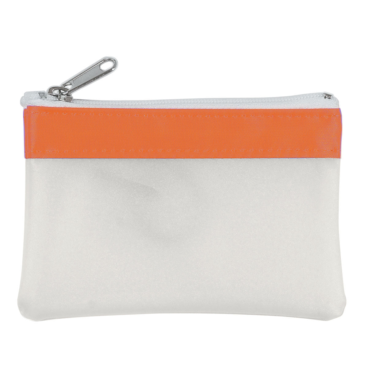 Zippered Coin Pouch - Frost With White & Orange