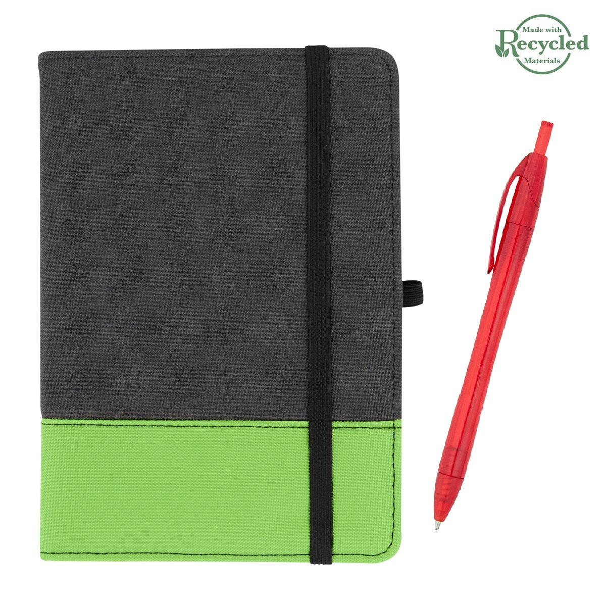 rPET Journal With Pen - Charcoal/Lime/Translucent Red