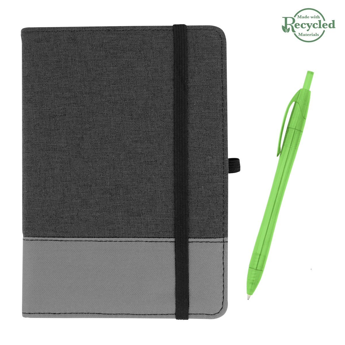 rPET Journal With Pen - Charcoal With Gray/Translucent Green