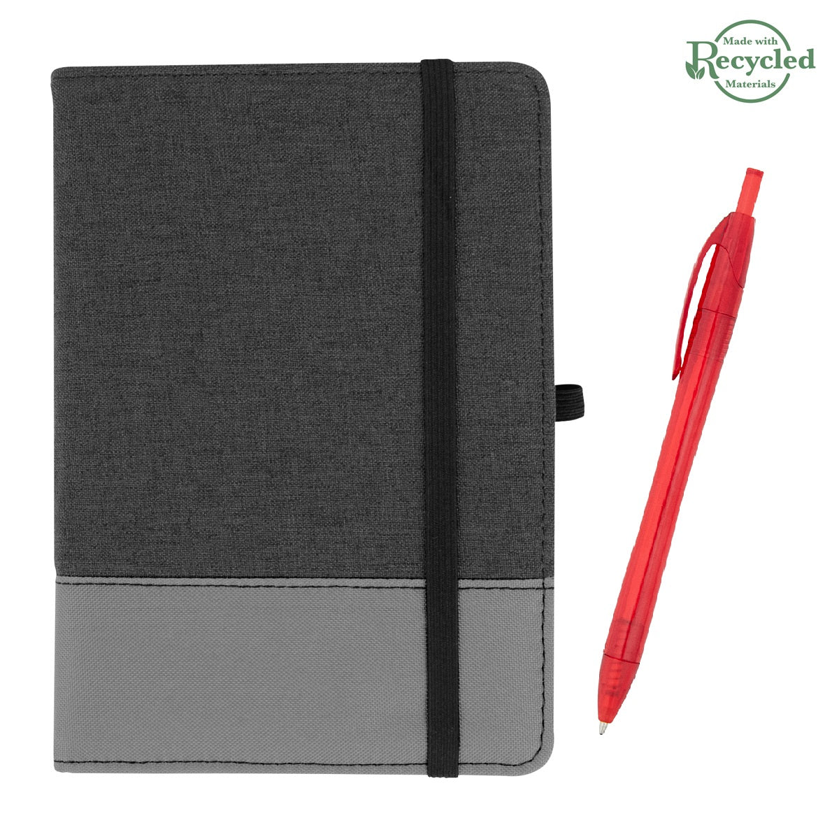 rPET Journal With Pen - Charcoal With Gray/Translucent Red