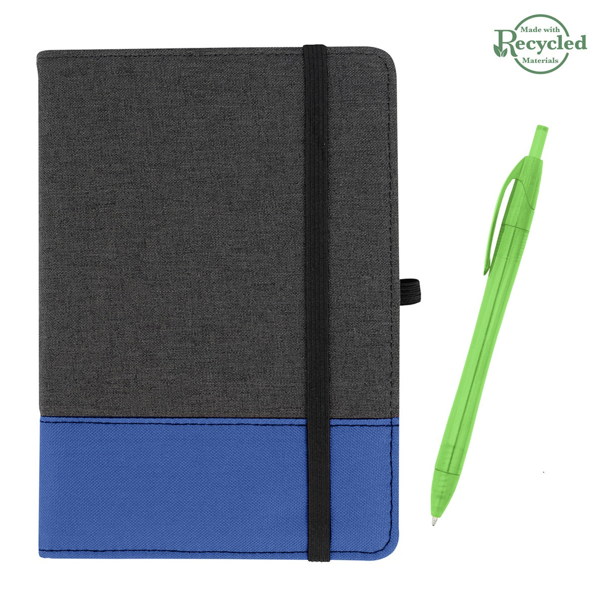 rPET Journal With Pen - Charcoal With Royal/Translucent Green