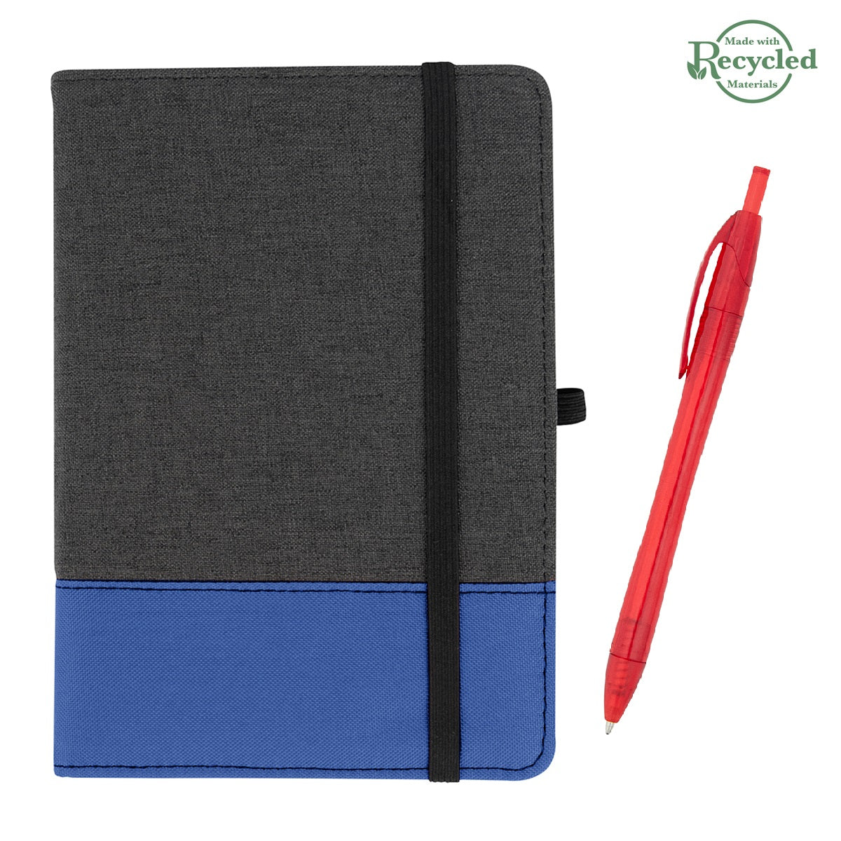 rPET Journal With Pen - Charcoal With Royal/Translucent Red