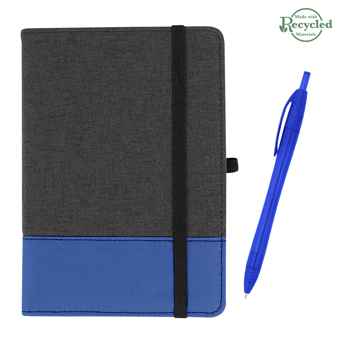 rPET Journal With Pen - Charcoal With Royal/Trans Royal Blue