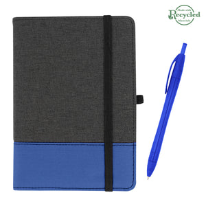 rPET Journal With Pen - Charcoal With Royal/Trans Royal Blue