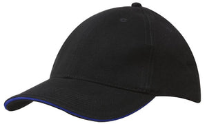 6 Panel Brush Heavy Cotton Sandwich Peak Cap - Custom Embroidered