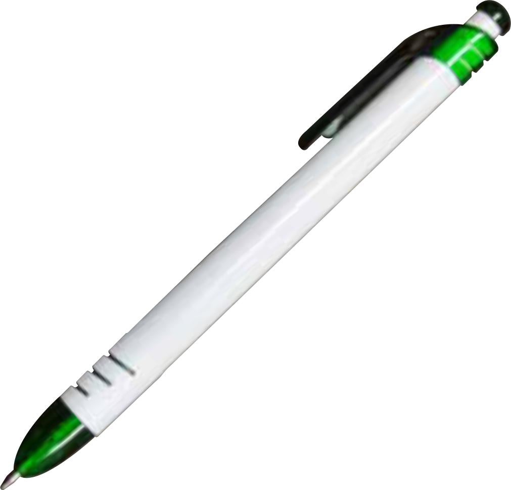 Ajax Plastic Plunger Action Ball Point Pen - White With Green