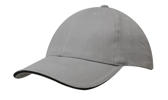 6 Panel Brush Heavy Cotton Sandwich Peak Cap - Custom Embroidered