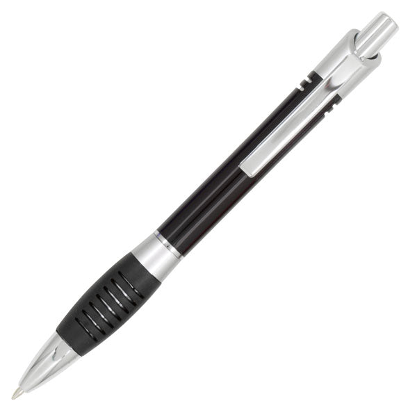 Breeze Plastic Plunger Action Pen with Metal Clip - Black