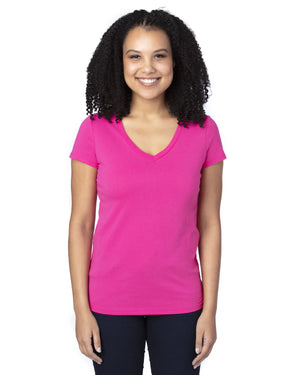 Ladies' Ultimate CVC V-Neck T-Shirt - Hot Pink