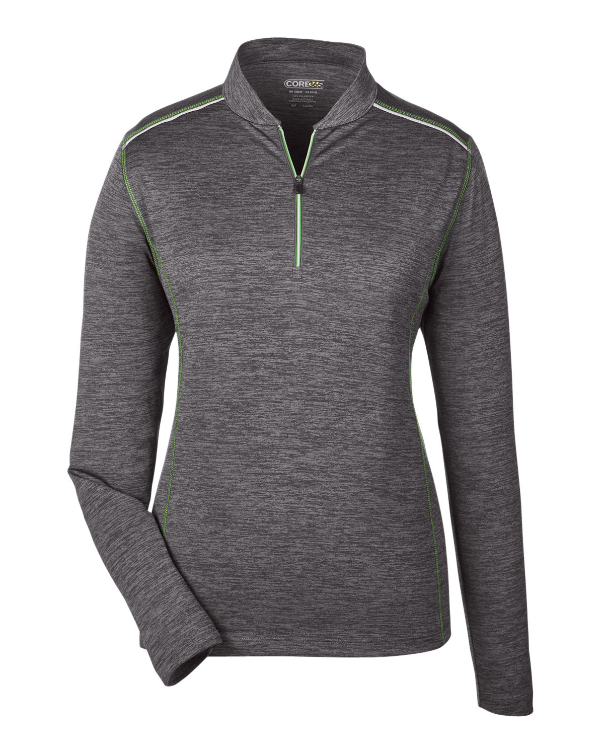Core365 Ladies' Kinetic Performance Quarter-Zip - Carbon/Acd Grn