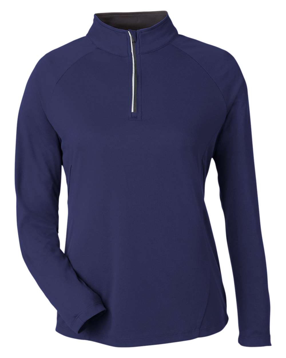 CORE365 Ladies' Origin Performance Pique Quarter-Zip - Classic Navy Heather/ Carbon
