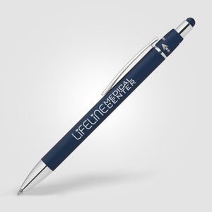 Orbit Spinner Chrome Metal Pen w/ Stylus - Navy Blue