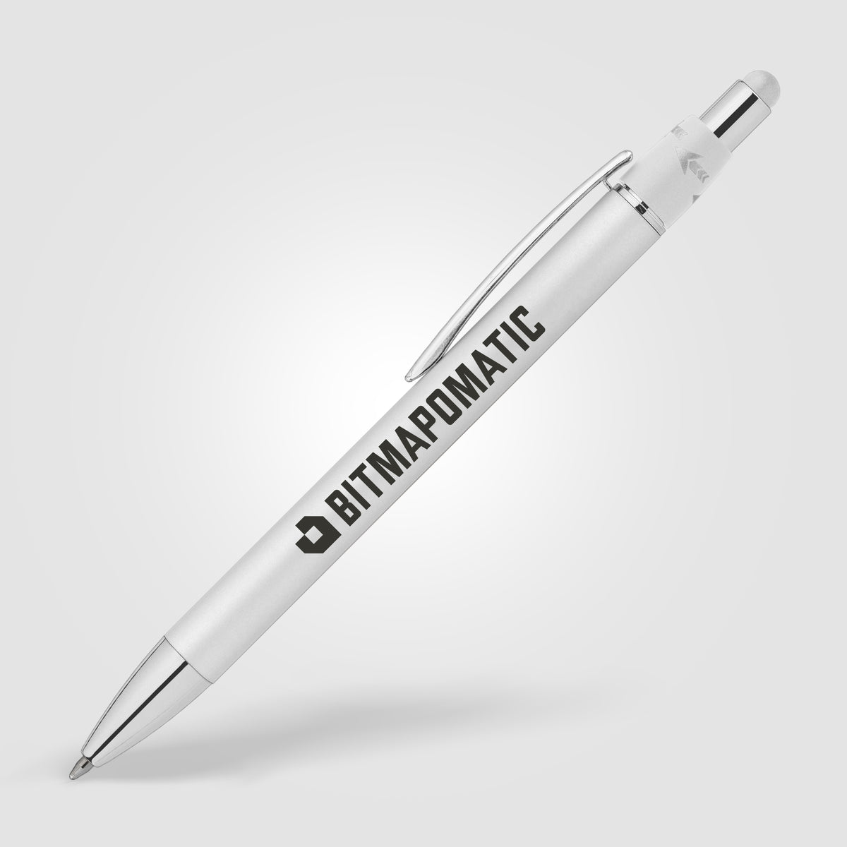 Orbit Spinner Chrome Metal Pen w/ Stylus - White