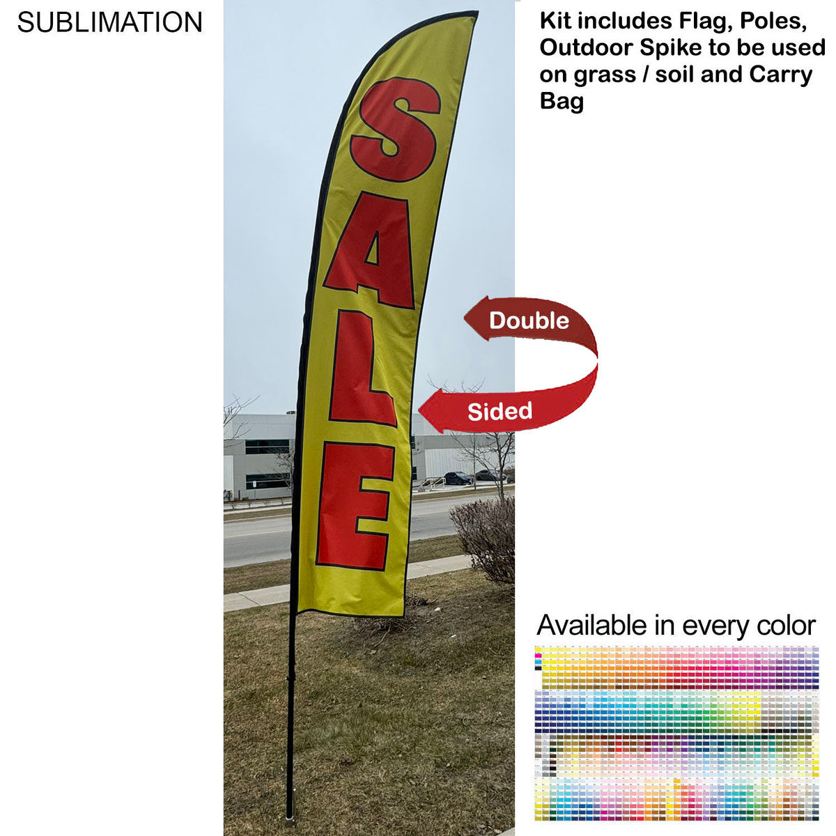 15' Large Feather Flag Kit, Full Colour Graphics, Outdoor Spike base and Bag Included