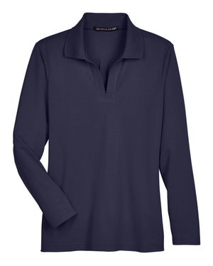 Devon & Jones CrownLux Performance® Ladies' Plaited Long Sleeve Polo - Navy