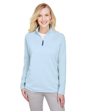 Devon & Jones CrownLux Performance® Ladies' Clubhouse Micro-Stripe Quarter-Zip - Ocean Blue