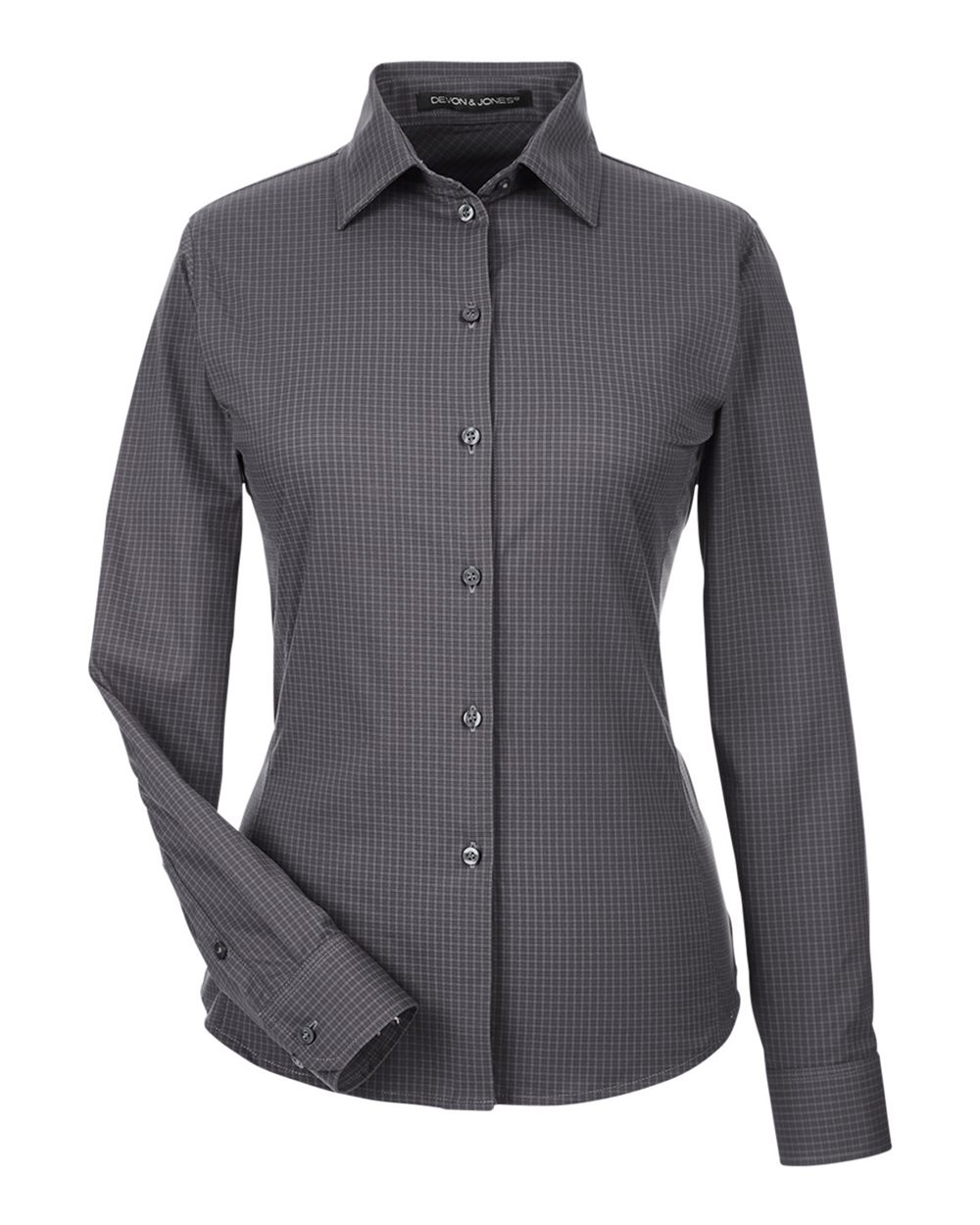Devon & Jones CrownLux Performance® Ladies' Tonal Mini Check Woven Shirt - Carbon