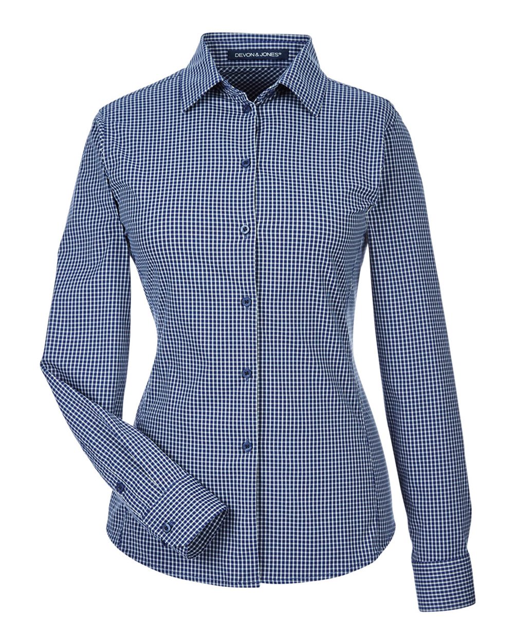 Devon & Jones CrownLux Performance® Ladies' Tonal Mini Check Woven Shirt - Navy
