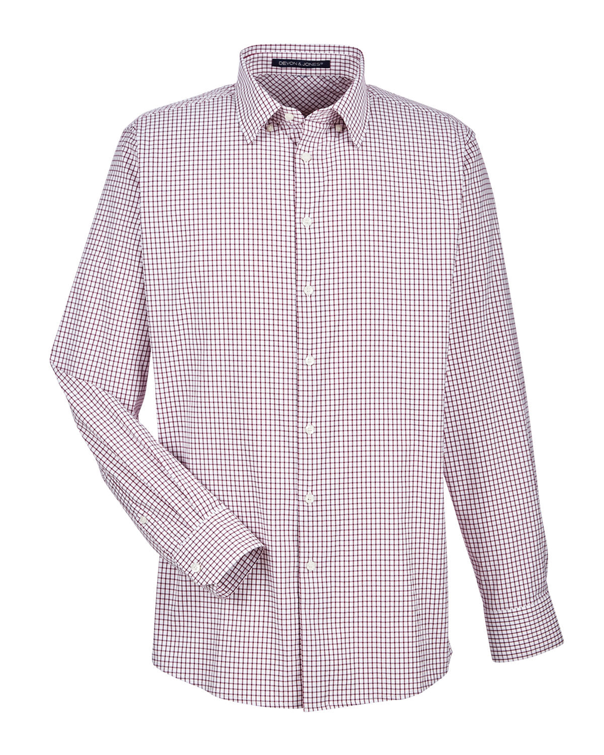 Devon & Jones CrownLux Performance® Men's Micro Windowpane Woven Shirt - Burgundy/White