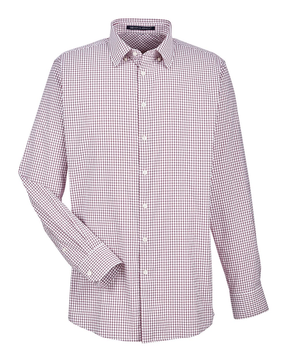 Devon & Jones CrownLux Performance® Men's Micro Windowpane Woven Shirt - Burgundy/ White
