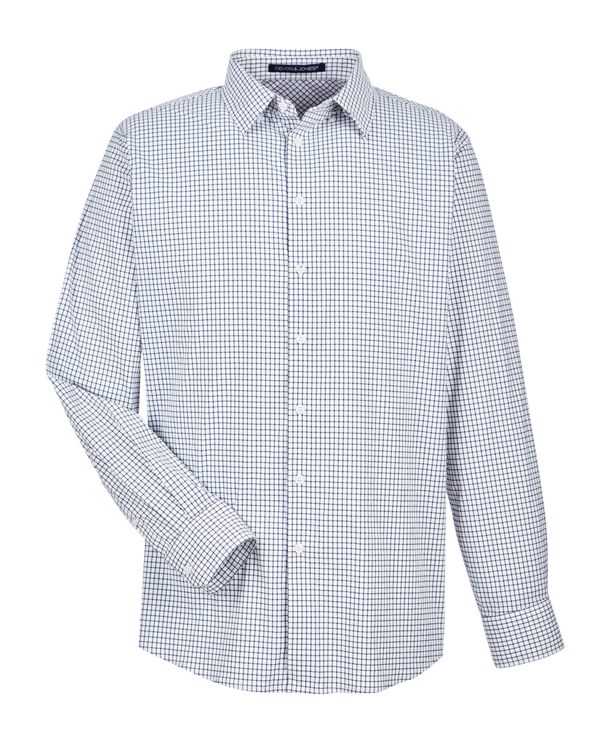 Devon & Jones CrownLux Performance® Men's Micro Windowpane Woven Shirt - Navy/White