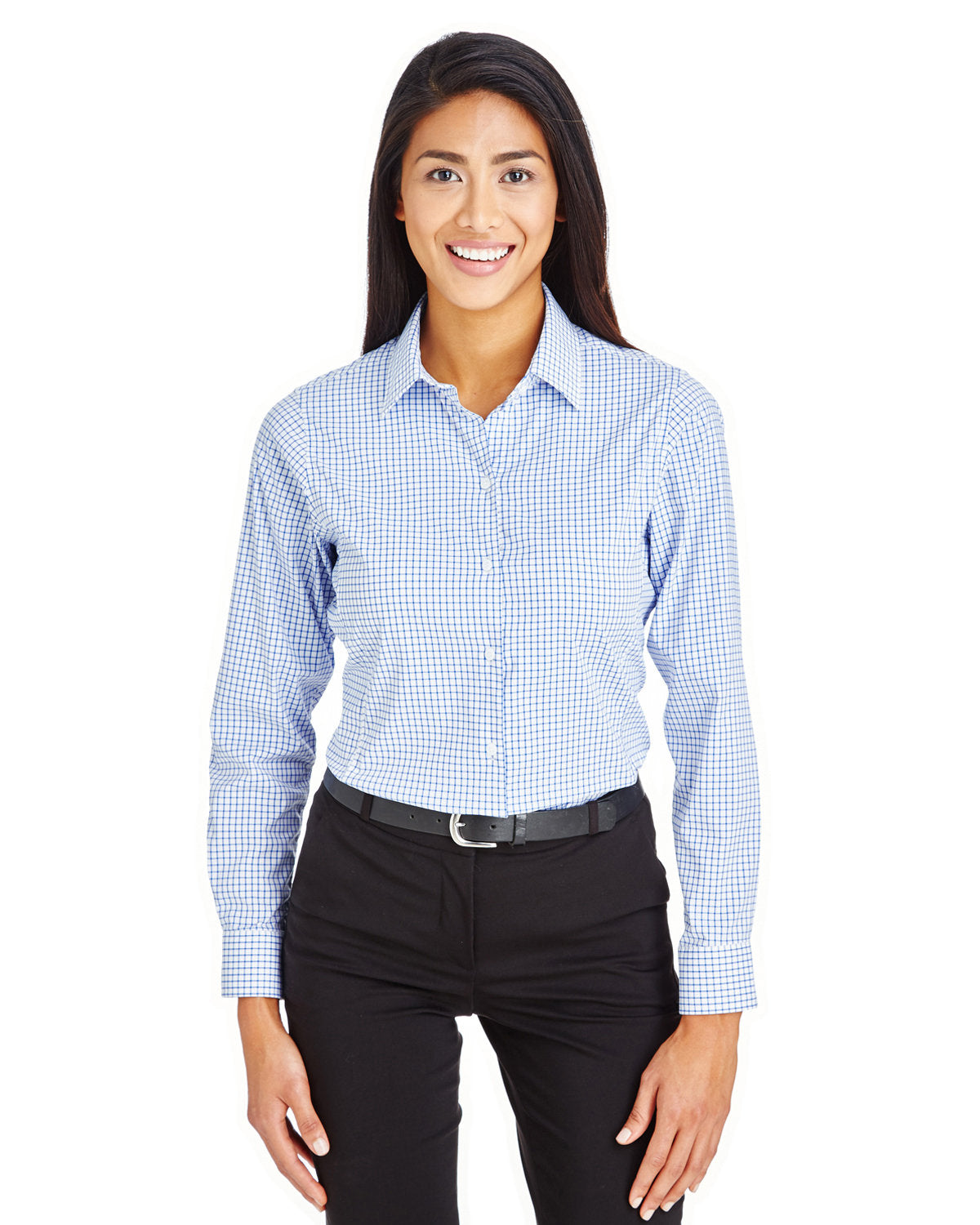 Devon & Jones CrownLux Performance® Ladies' Micro Windowpane Woven Shirt - Front