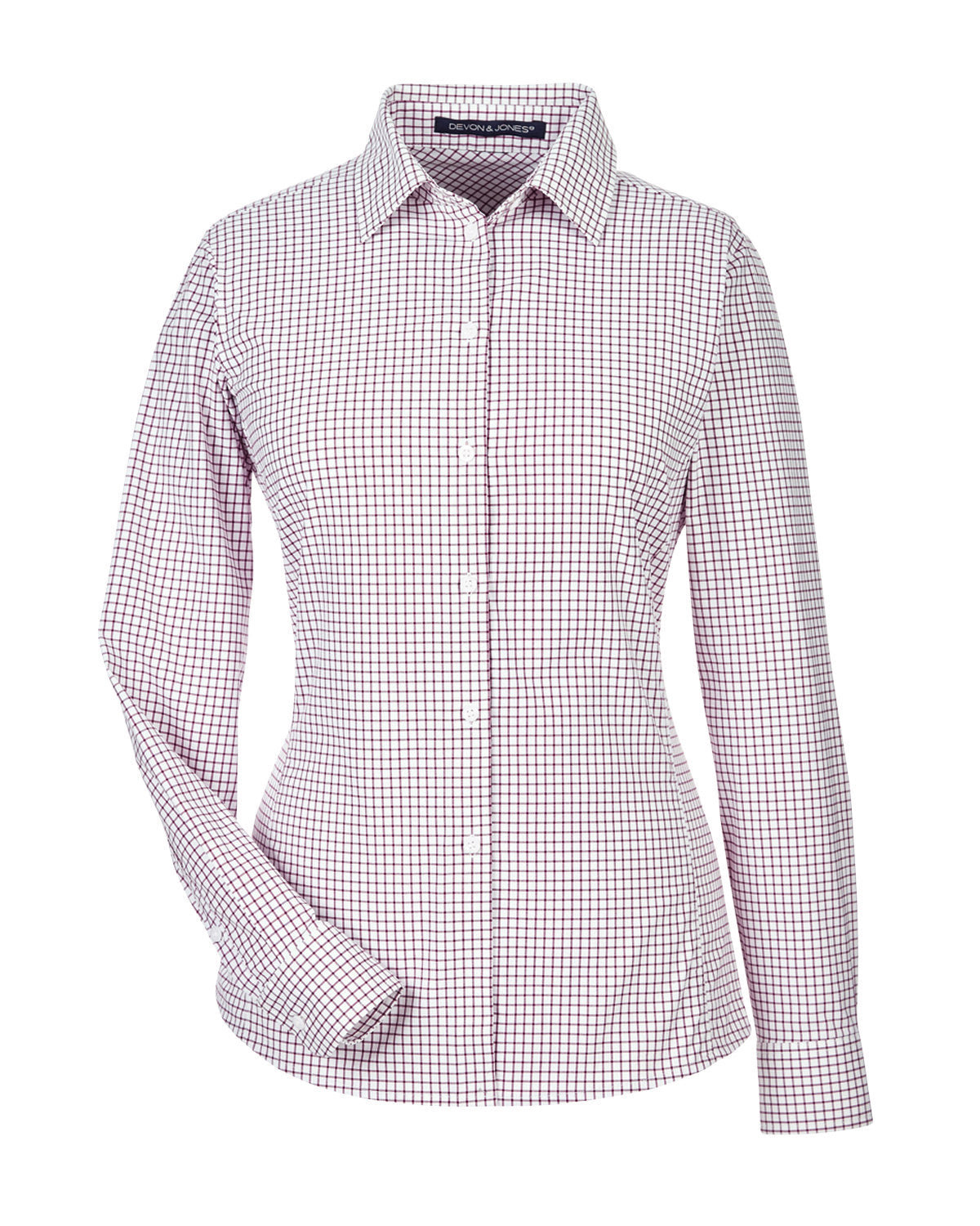 Devon & Jones CrownLux Performance® Ladies' Micro Windowpane Woven Shirt - Burgundy/White