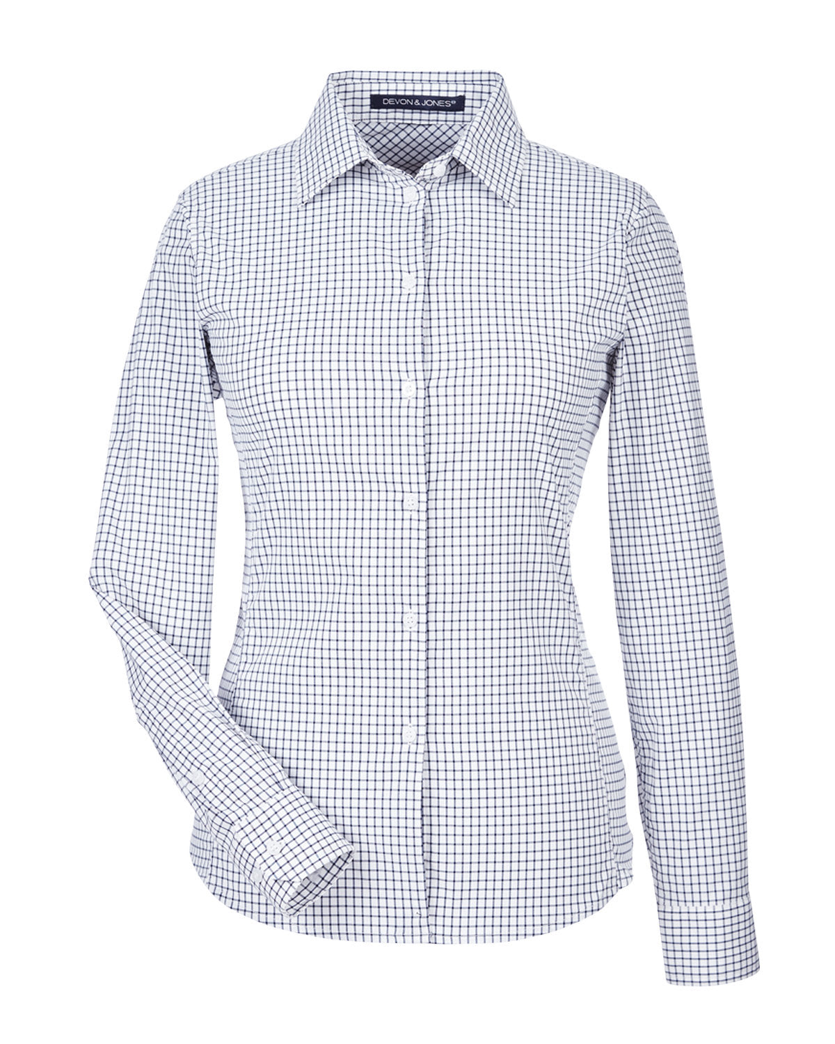 Devon & Jones CrownLux Performance® Ladies' Micro Windowpane Woven Shirt - Navy/White