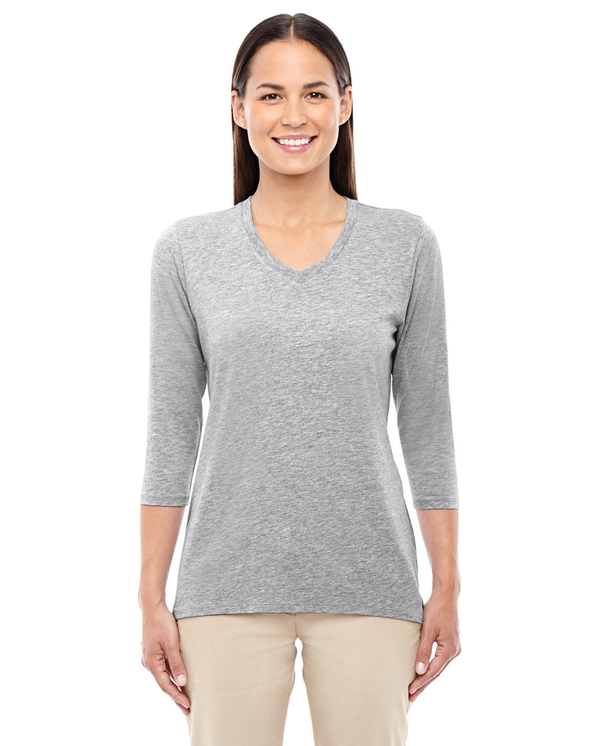 Devon & Jones Ladies' Perfect Fit™ Bracelet-Length V-Neck Top - Grey Heather