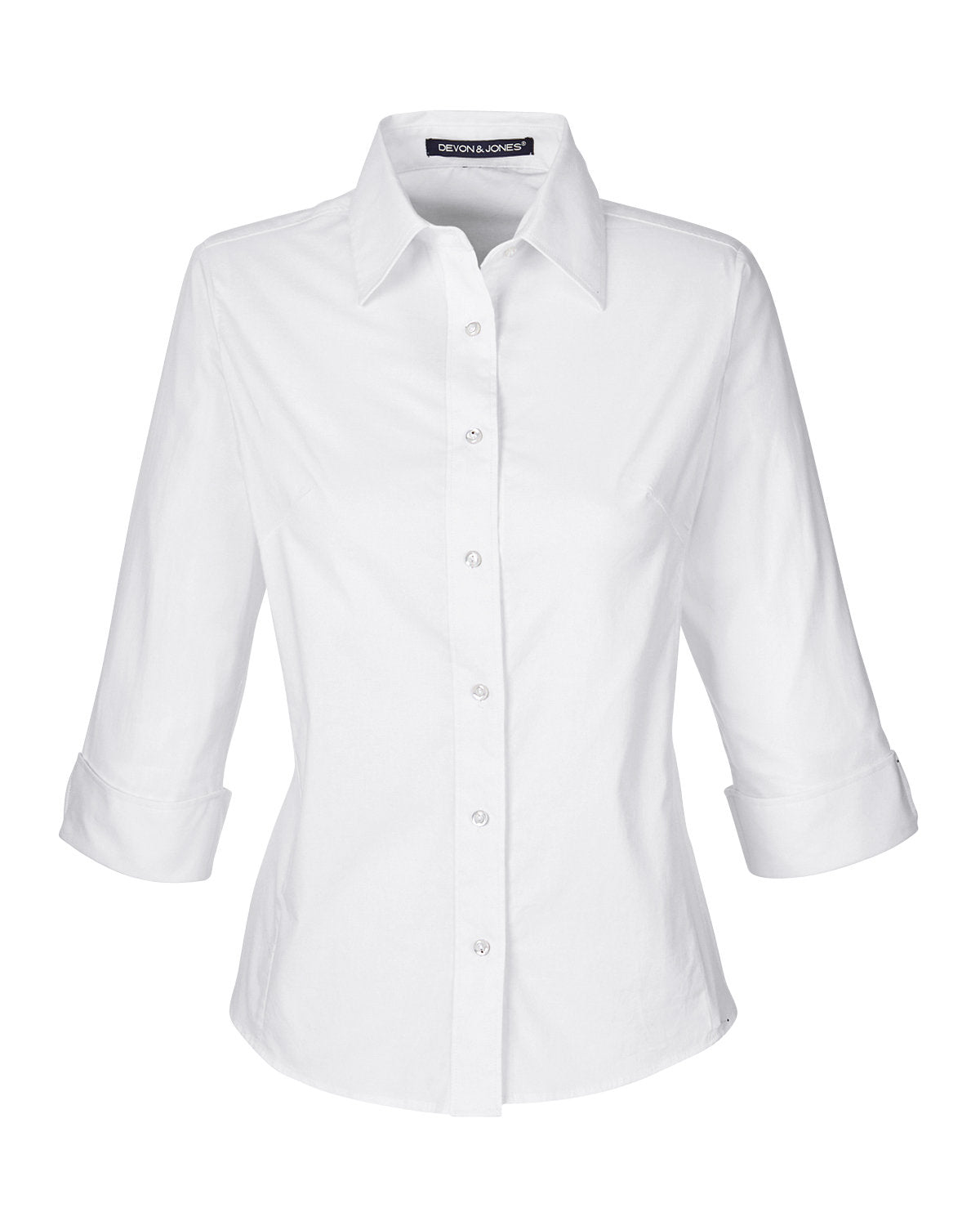 Devon & Jones Ladies' Perfect Fit™ Three-Quarter Sleeve Stretch Poplin Blouse - White