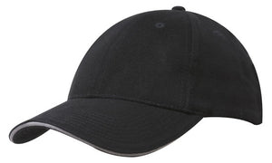 6 Panel Brush Heavy Cotton Sandwich Peak Cap - Custom Embroidered - HP4210 -