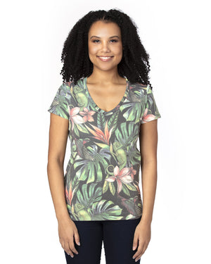 Ladies' Ultimate CVC V-Neck T-Shirt - Tropical Jungle