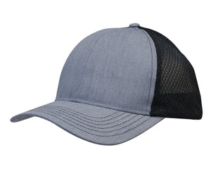 Light Brushed Poly Cotton Marle With Honeycomb Mesh - Grey/Black
