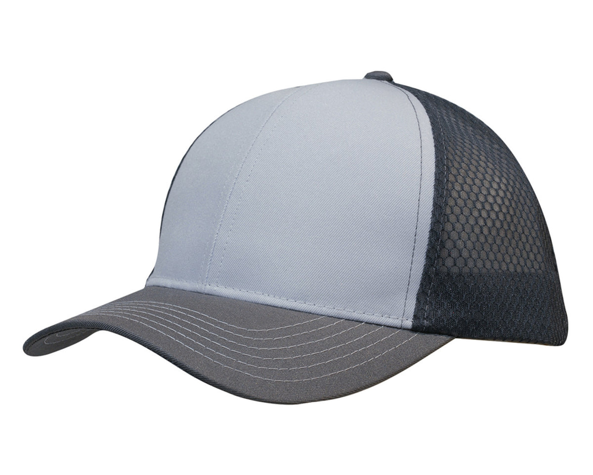 Breathable Poly Twill With Honeycomb Mesh - White/Charcoal