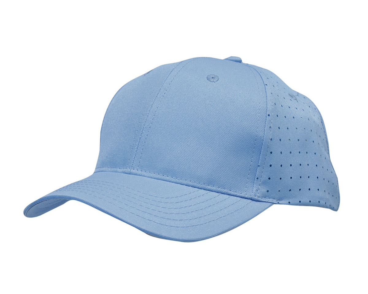 6 Panel Breathable Poly Twill With Circle Perforations - Sky Blue