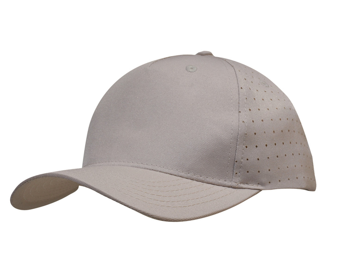 5 Panel Breathable Poly Twill With Circle Perforations - Stone