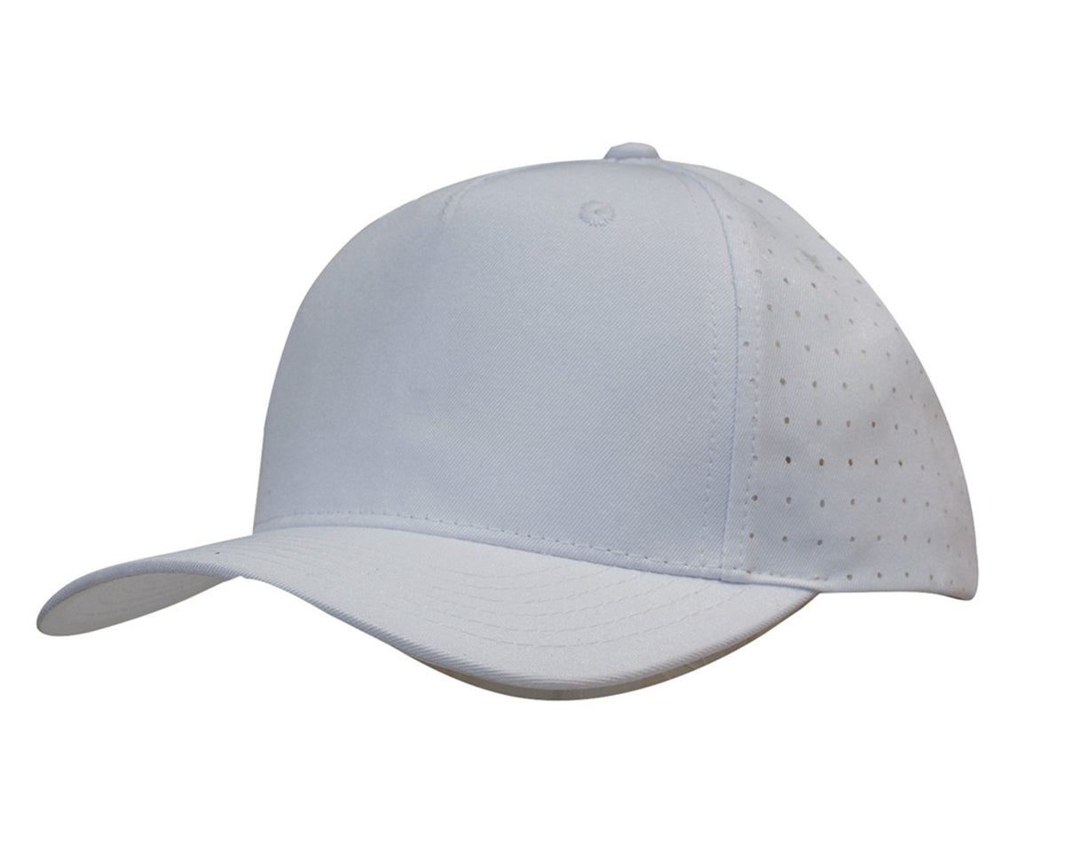 5 Panel Breathable Poly Twill With Circle Perforations - White