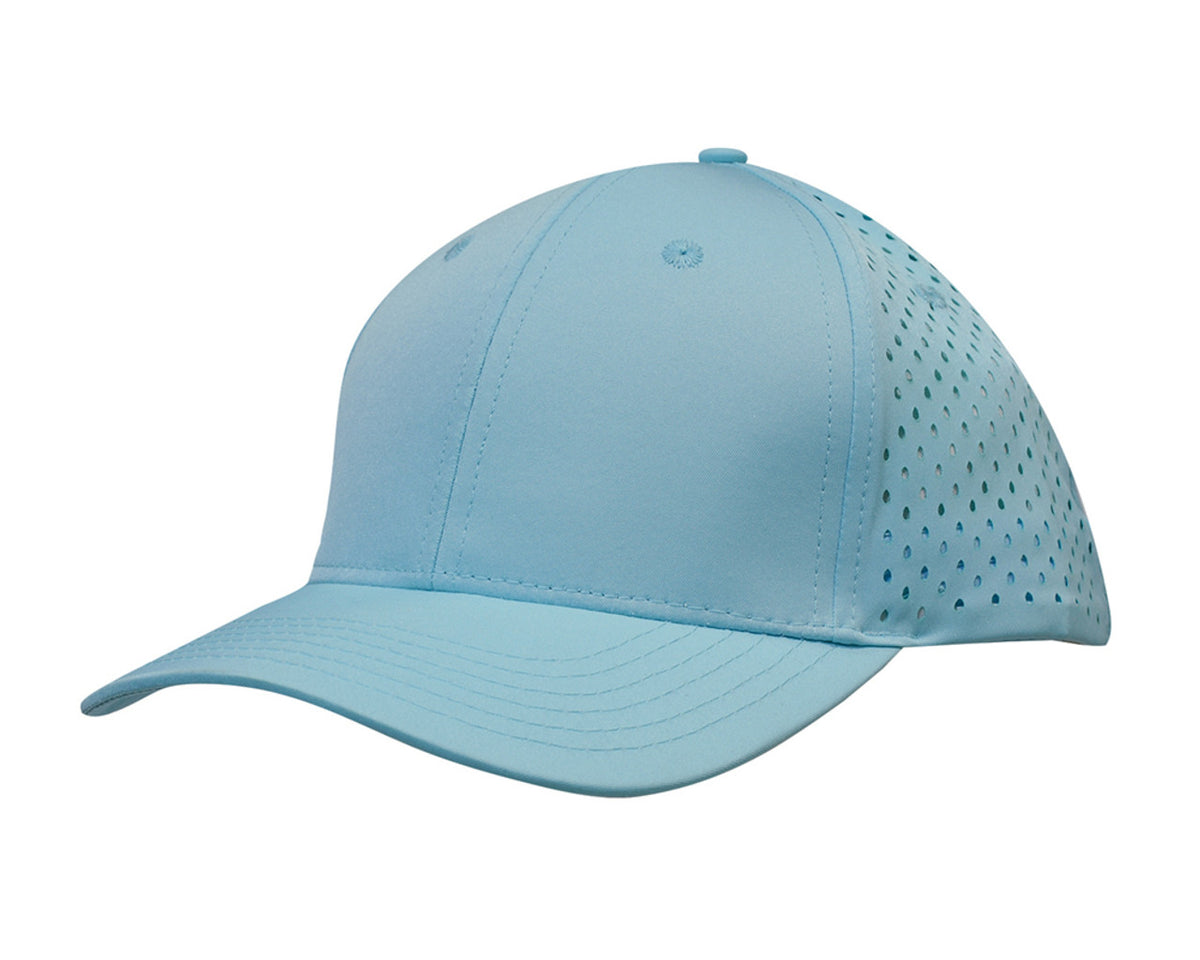 6 Panel Premium Pioneer Sports Twill With Tear Drop Perforations - Cyan