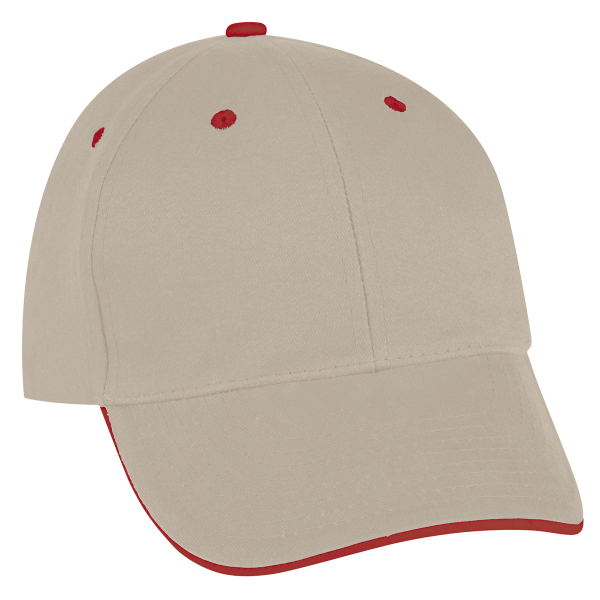 Sandwich Cap - Embroidered - Khaki With Red