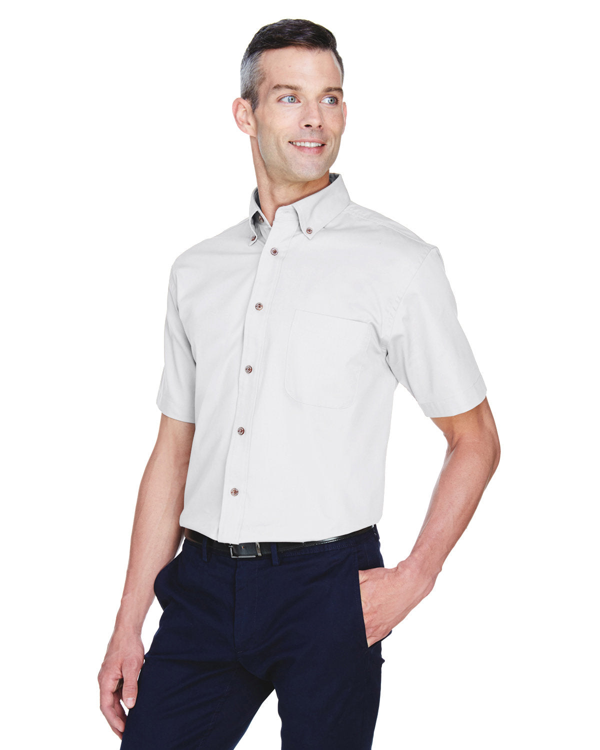 Harriton Men's Easy Blend™ Short-Sleeve Twill Shirt with Stain-Release
