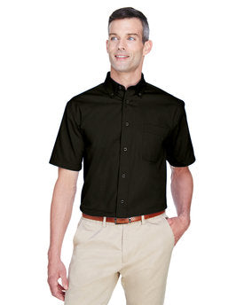 Harriton Men's Easy Blend™ Short-Sleeve Twill Shirt with Stain-Release - Black