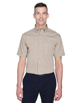 Harriton Men's Easy Blend™ Short-Sleeve Twill Shirt with Stain-Release - Stone