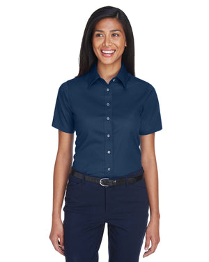 Harriton Ladies' Easy Blend™ Short-Sleeve Twill Shirt with Stain-Release - Front