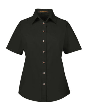 Harriton Ladies' Easy Blend™ Short-Sleeve Twill Shirt with Stain-Release - Black