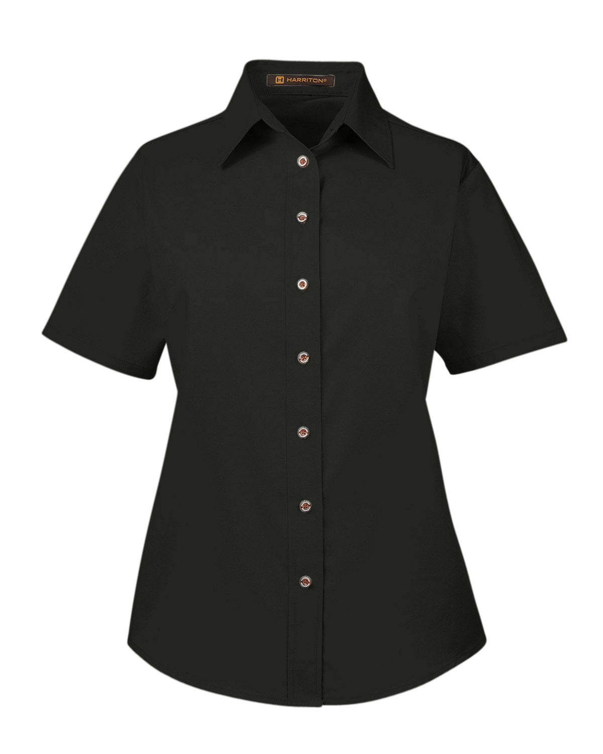 Harriton Ladies' Easy Blend™ Short-Sleeve Twill Shirt with Stain-Release - Black