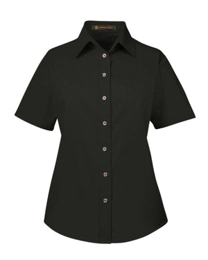 Harriton Ladies' Easy Blend™ Short-Sleeve Twill Shirt with Stain-Release - Black